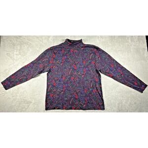 Vintage Land's End Women's Long Sleeve Paisley Turtleneck Shirt Purple Size XL